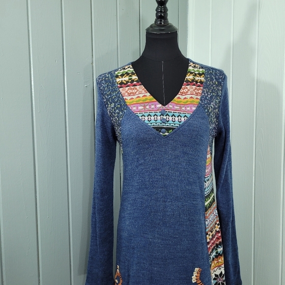 Moka Sport Women's Size Small Multi Media Patchwork Long Sleeve Sweater Dress - Picture 2 of 14